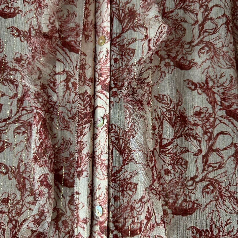 L’AGENCE Nadine Silk Metallic Floral Blouse Red White Size L Luxury - Picture 5 of 9